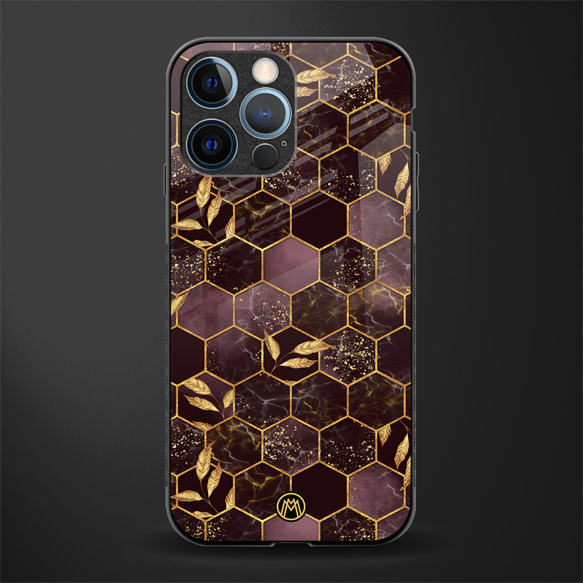 black maroon tile marble glass case for iphone 12 pro image