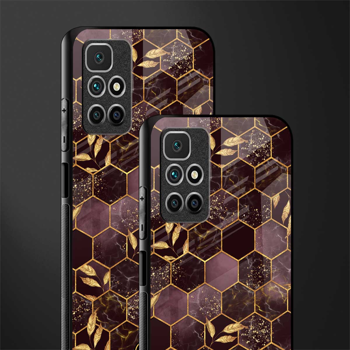 black maroon tile marble glass case for redmi 10 prime image-2