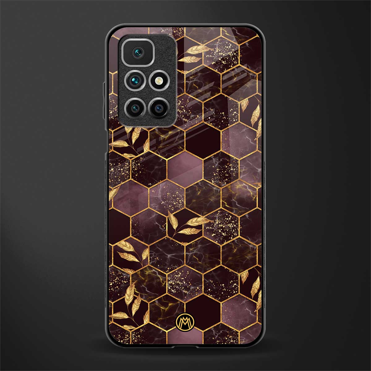 black maroon tile marble glass case for redmi 10 prime image