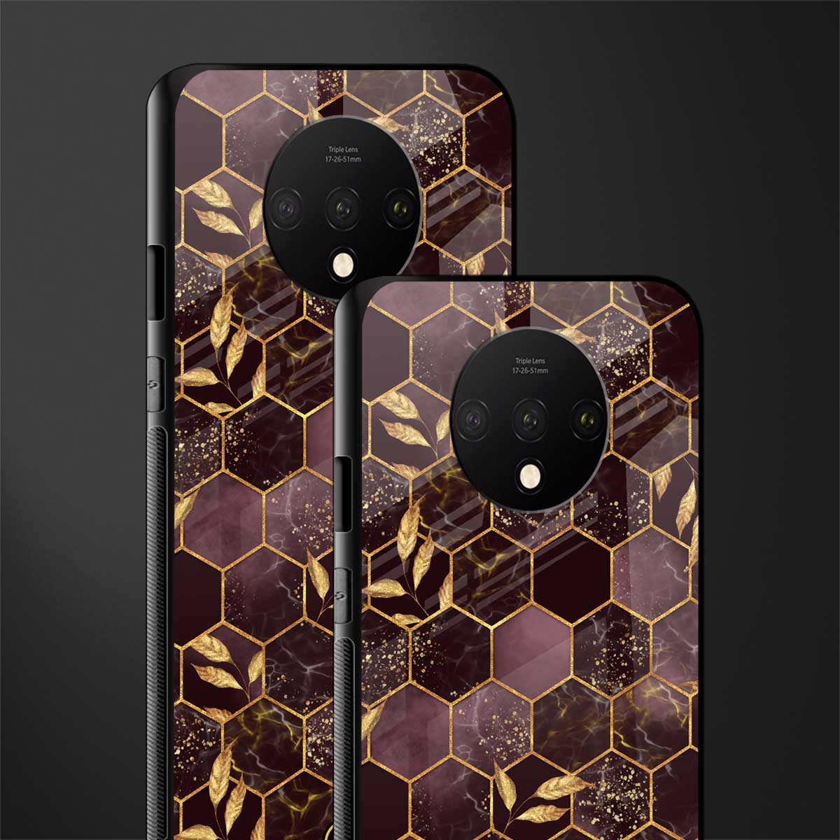 black maroon tile marble glass case for oneplus 7t image-2
