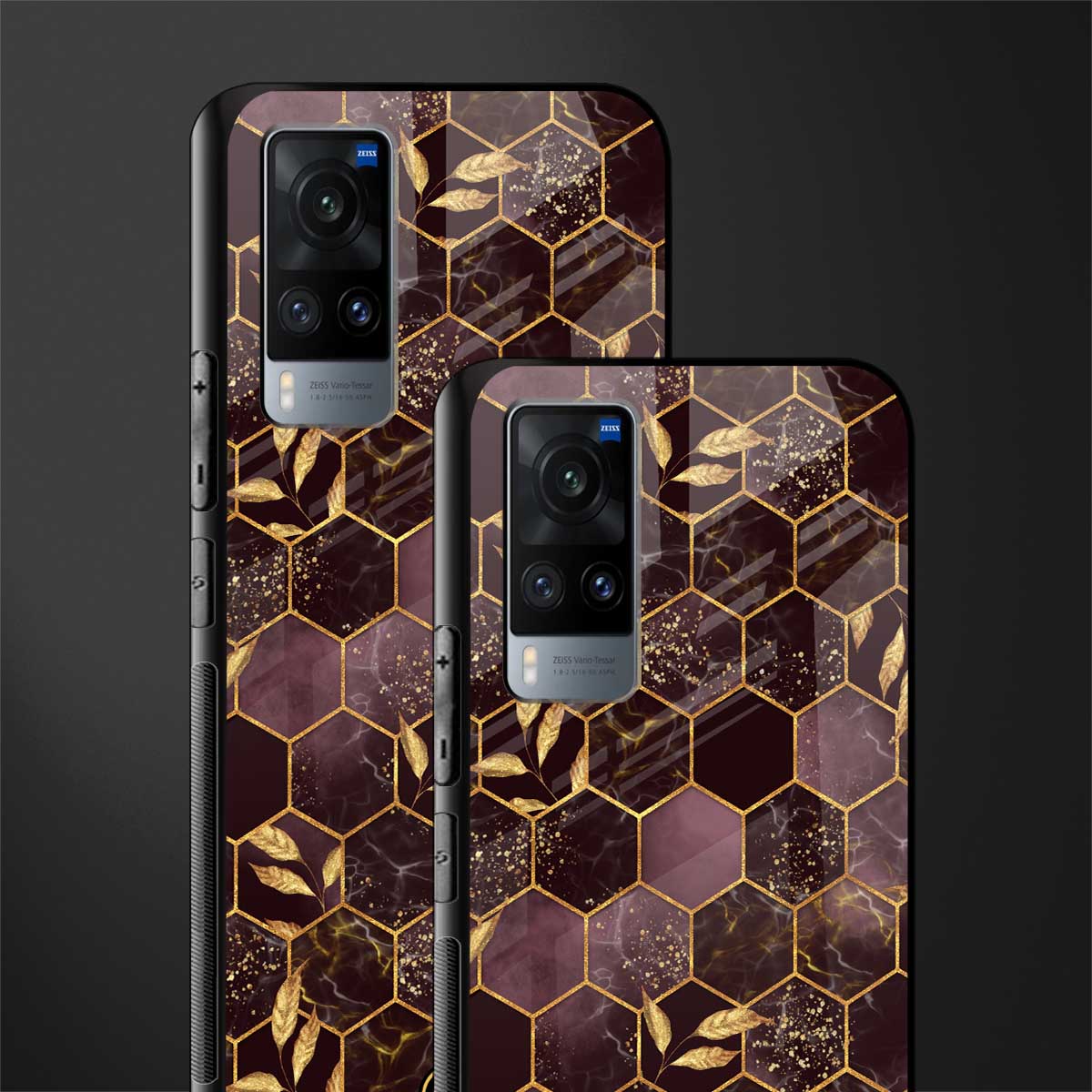 black maroon tile marble glass case for vivo x60 image-2