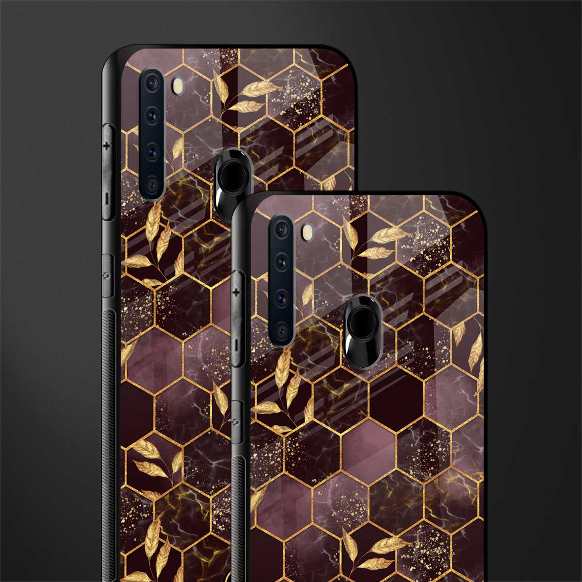 black maroon tile marble glass case for samsung a21 image-2