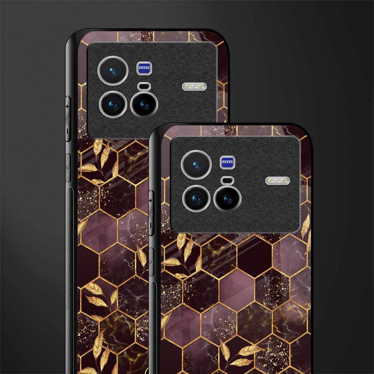 black maroon tile marble glass case for vivo x80 image-2