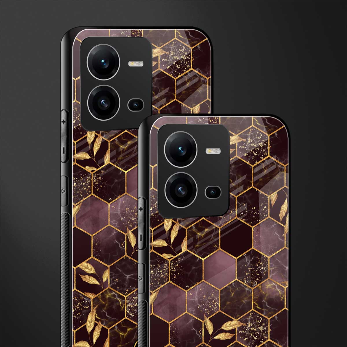 black maroon tile marble back phone cover | glass case for vivo v25-5g