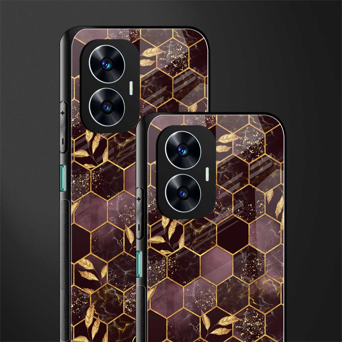 black maroon tile marble back phone cover | glass case for realme c55