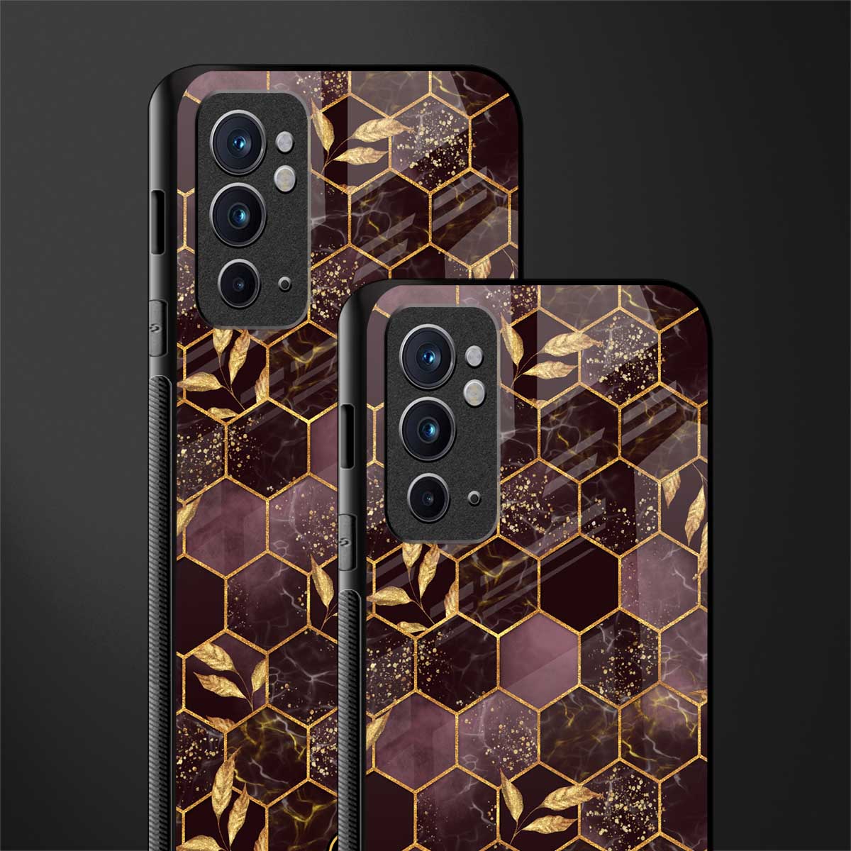 black maroon tile marble glass case for oneplus 9rt image-2