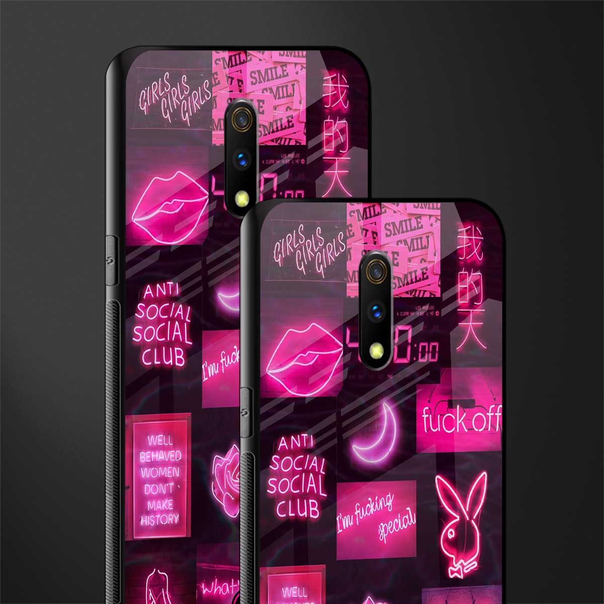 black pink aesthetic collage glass case for oppo k3 image-2