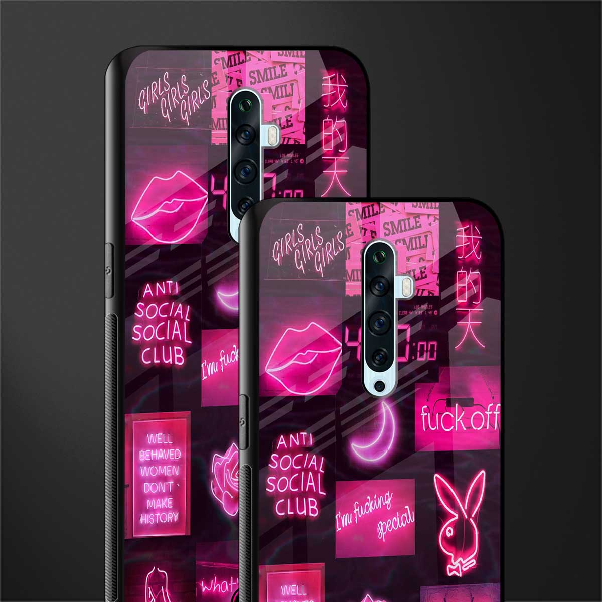 black pink aesthetic collage glass case for oppo reno 2z image-2