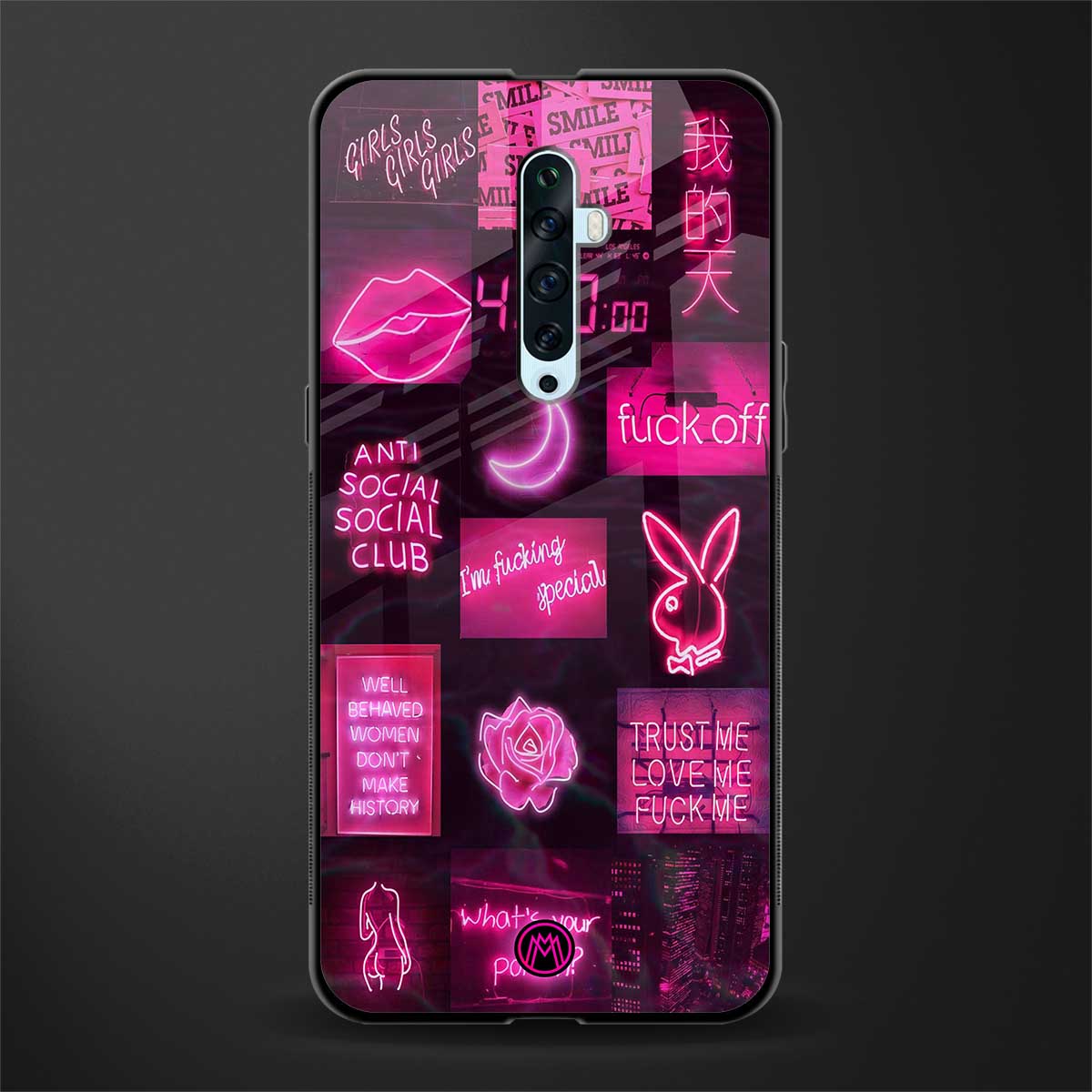 black pink aesthetic collage glass case for oppo reno 2z image