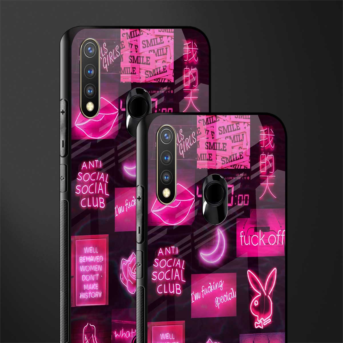 black pink aesthetic collage glass case for vivo u20 image-2
