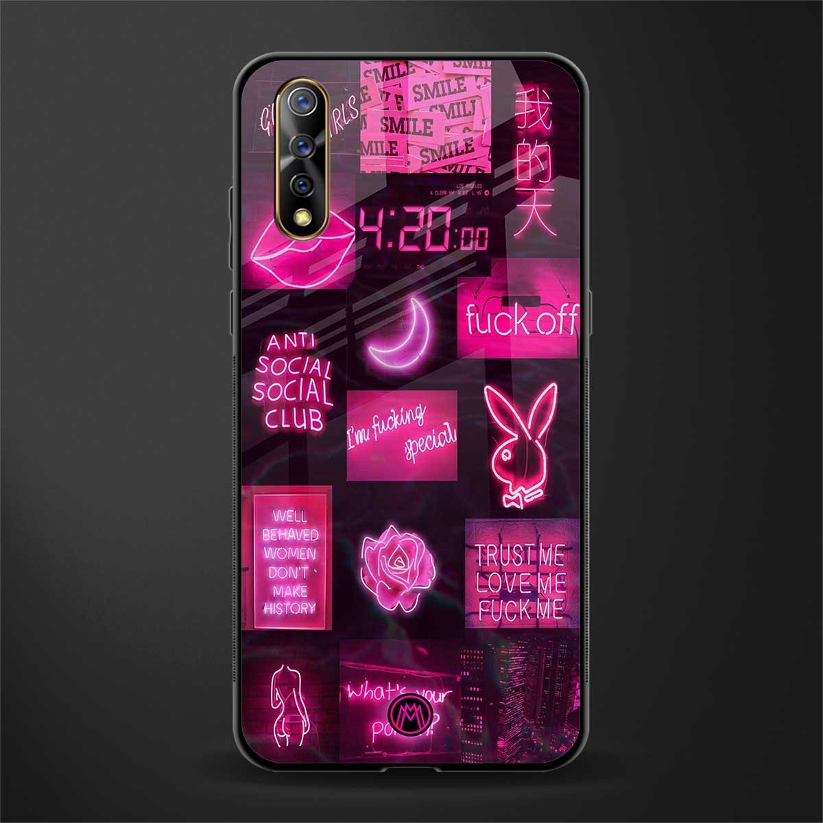 black pink aesthetic collage glass case for vivo z1x image