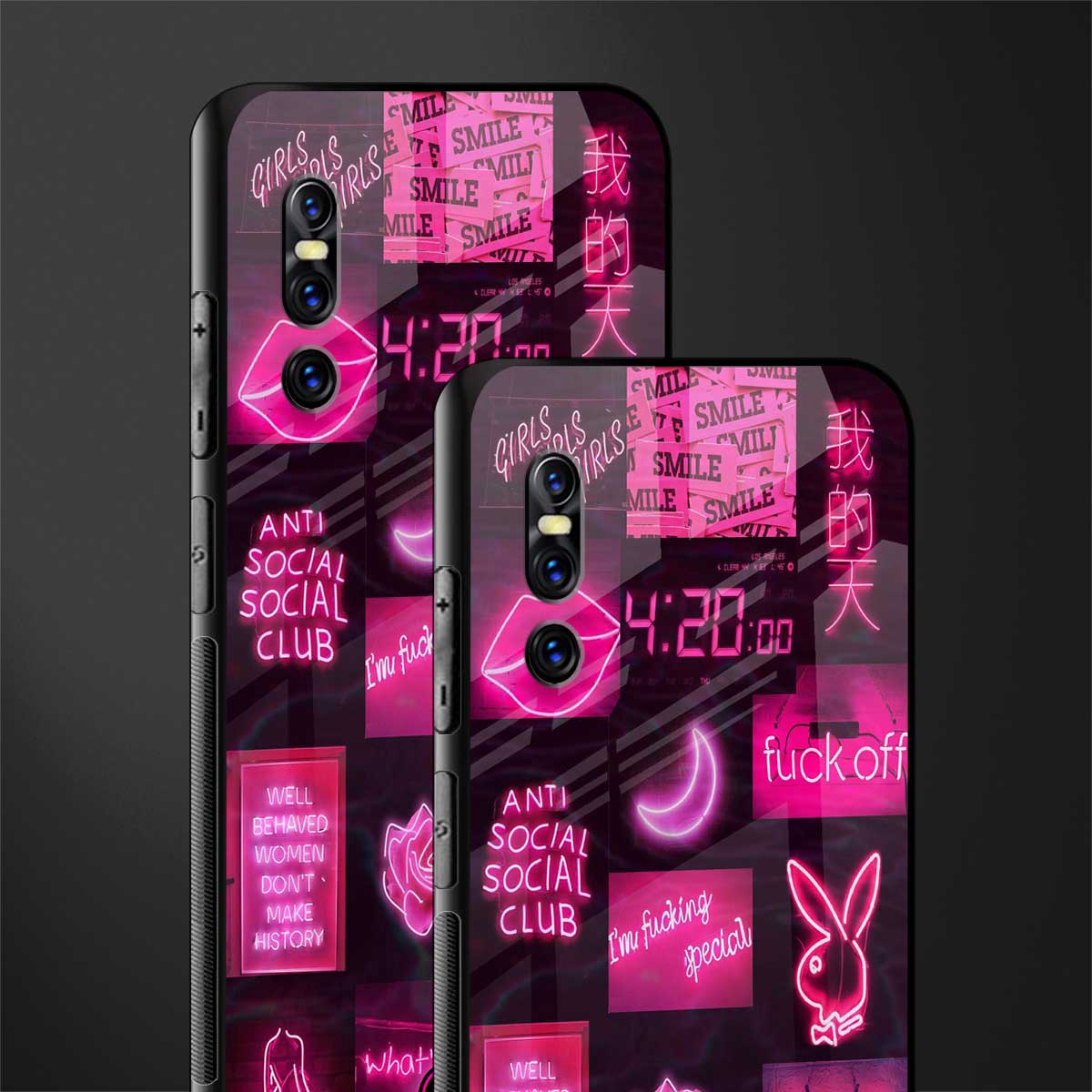black pink aesthetic collage glass case for vivo v15 pro image-2