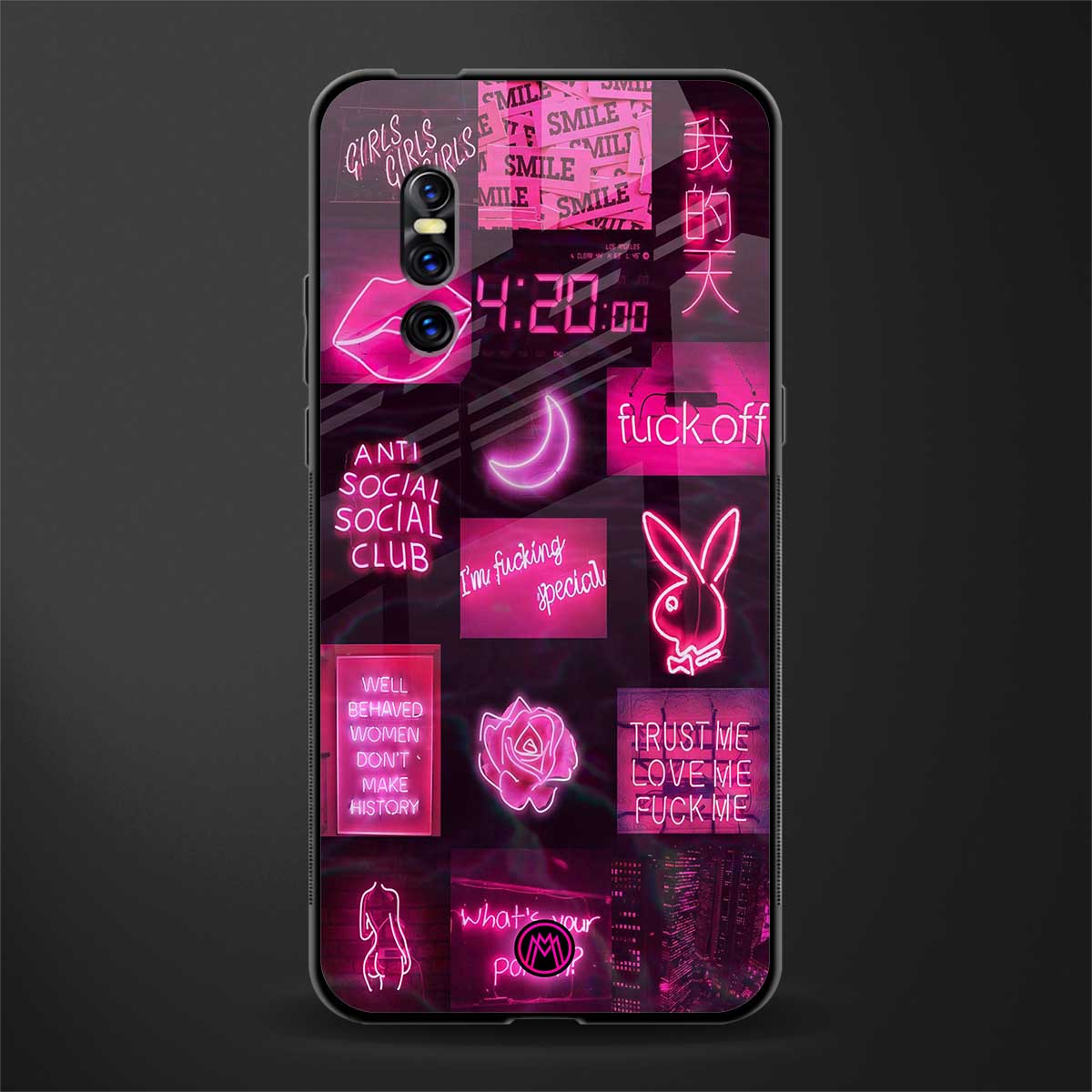 black pink aesthetic collage glass case for vivo v15 pro image
