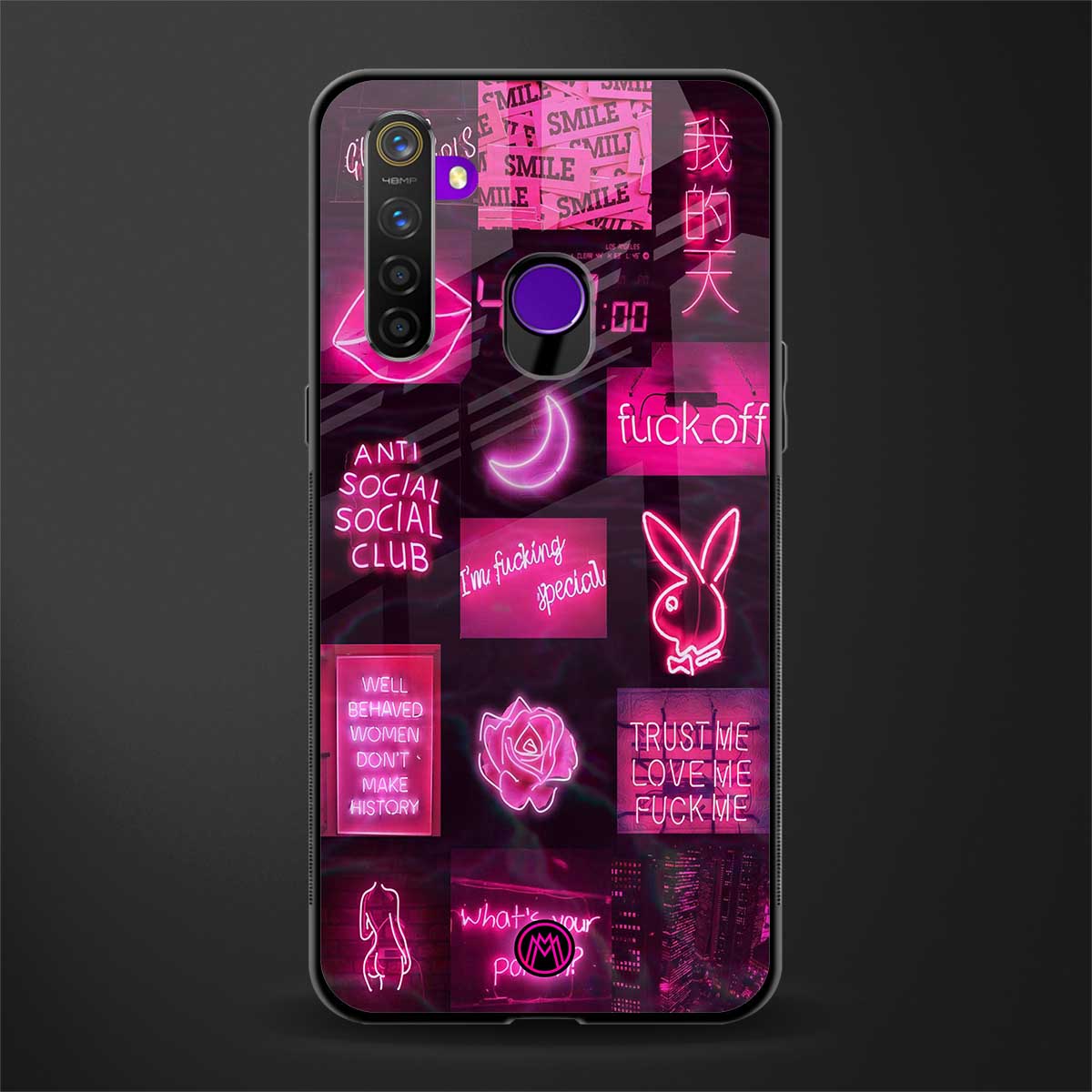 black pink aesthetic collage glass case for realme 5s image