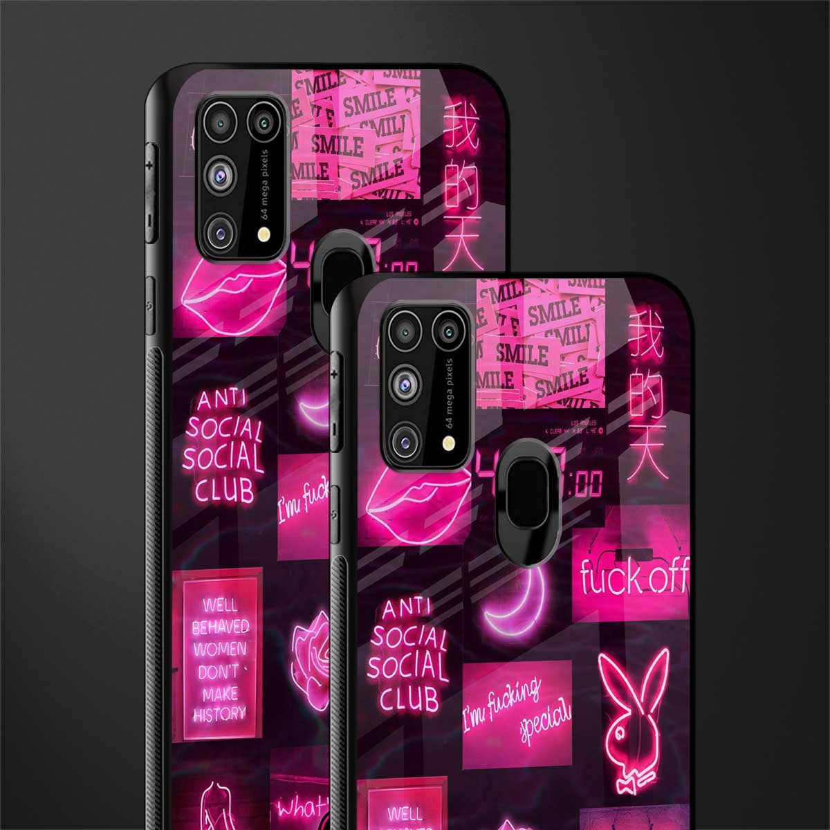 black pink aesthetic collage glass case for samsung galaxy f41 image-2