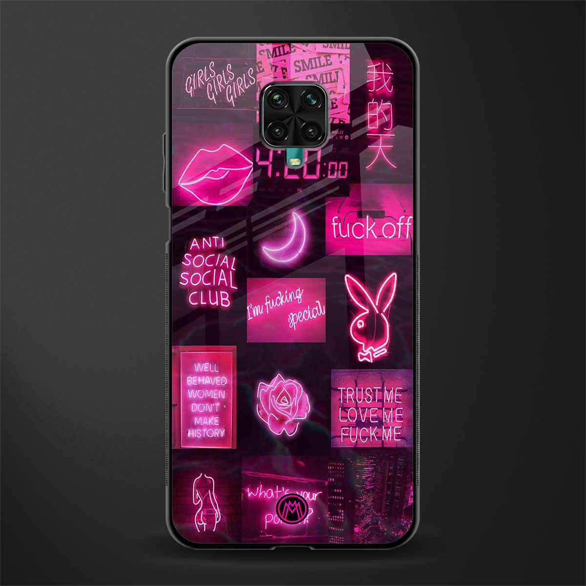black pink aesthetic collage glass case for redmi note 9 pro max image