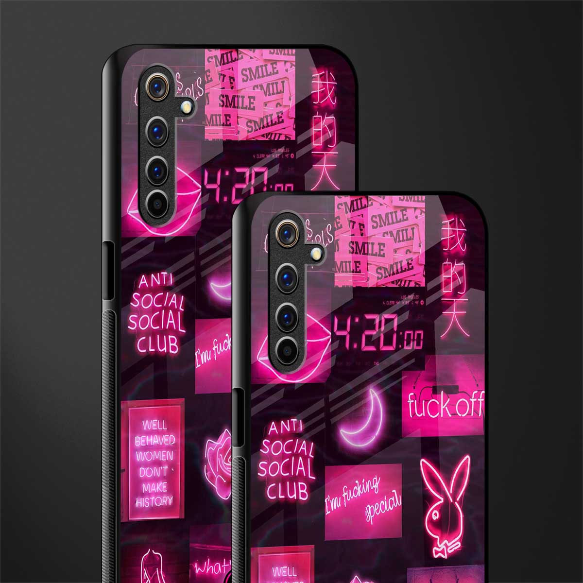 black pink aesthetic collage glass case for realme 6i image-2