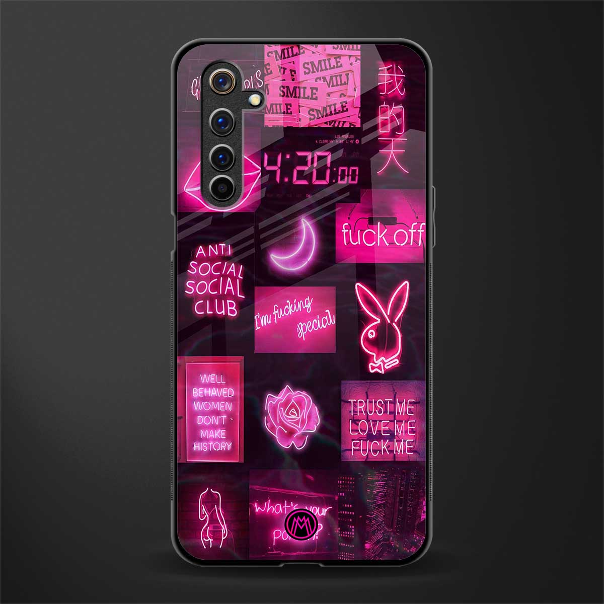 black pink aesthetic collage glass case for realme 6i image