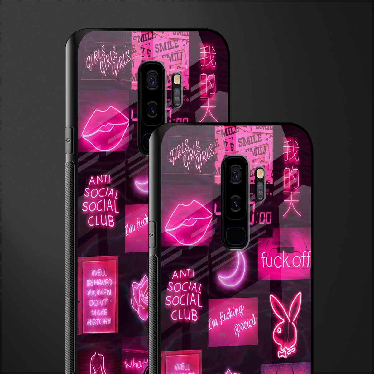 black pink aesthetic collage glass case for samsung galaxy s9 plus image-2