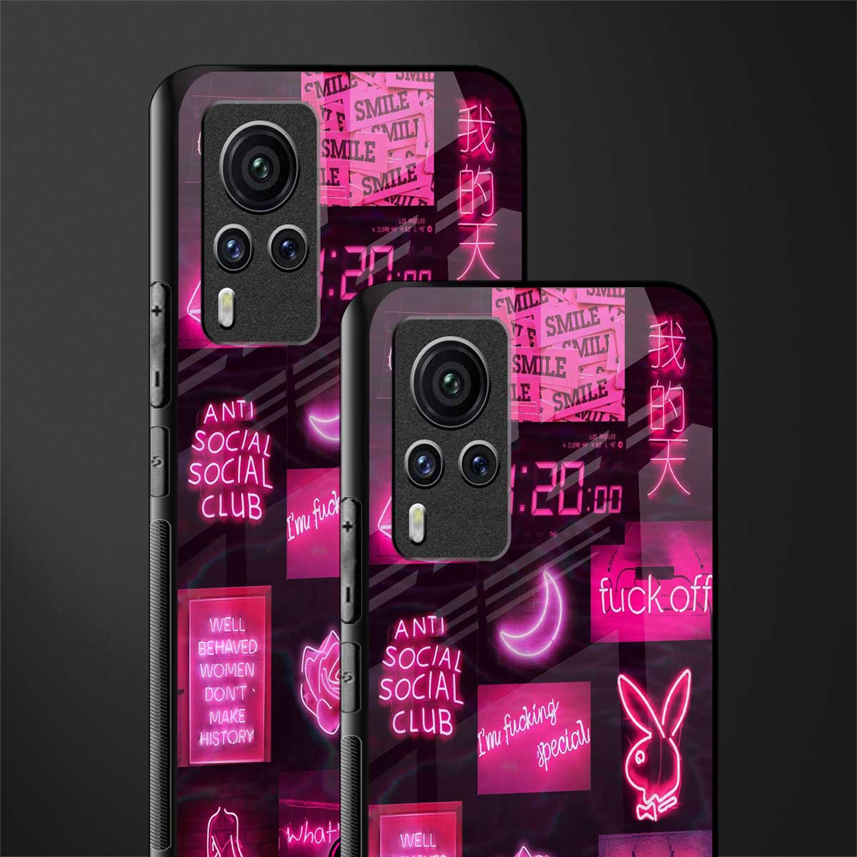 black pink aesthetic collage glass case for vivo x60 pro image-2