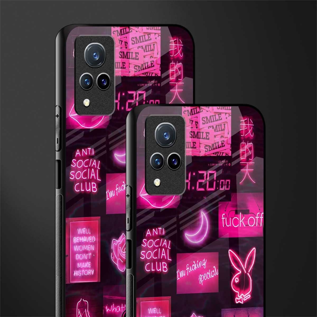 black pink aesthetic collage glass case for vivo v21 5g image-2