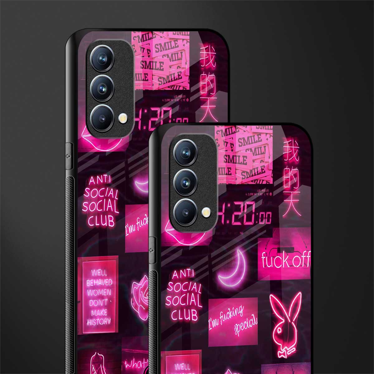 black pink aesthetic collage glass case for oppo f19 image-2