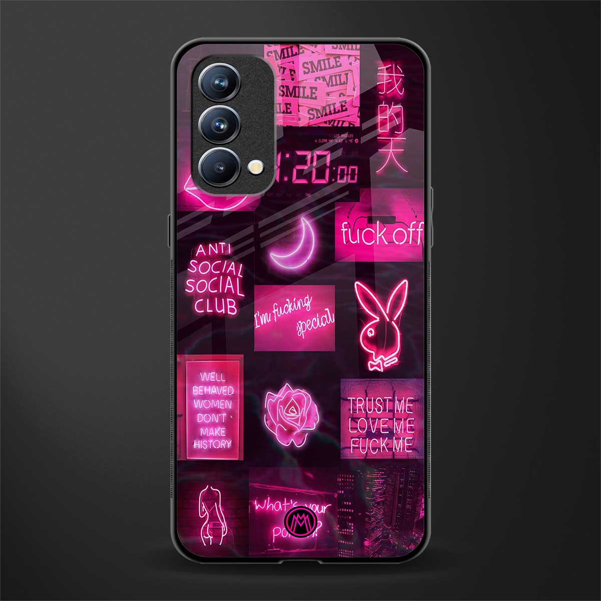 black pink aesthetic collage glass case for oppo f19 image