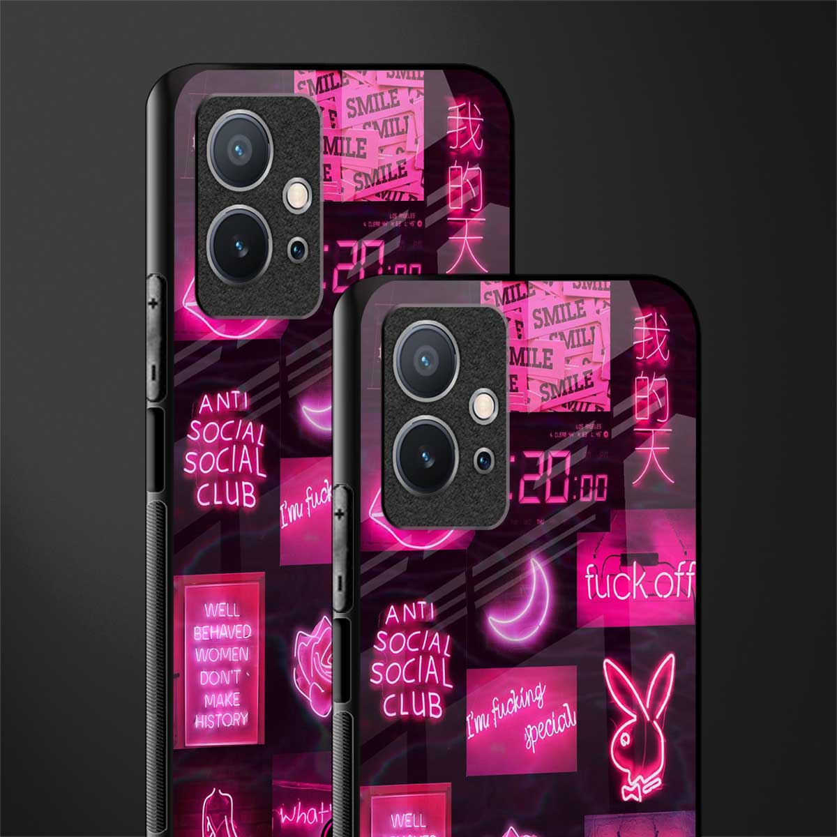 black pink aesthetic collage glass case for vivo y75 5g image-2
