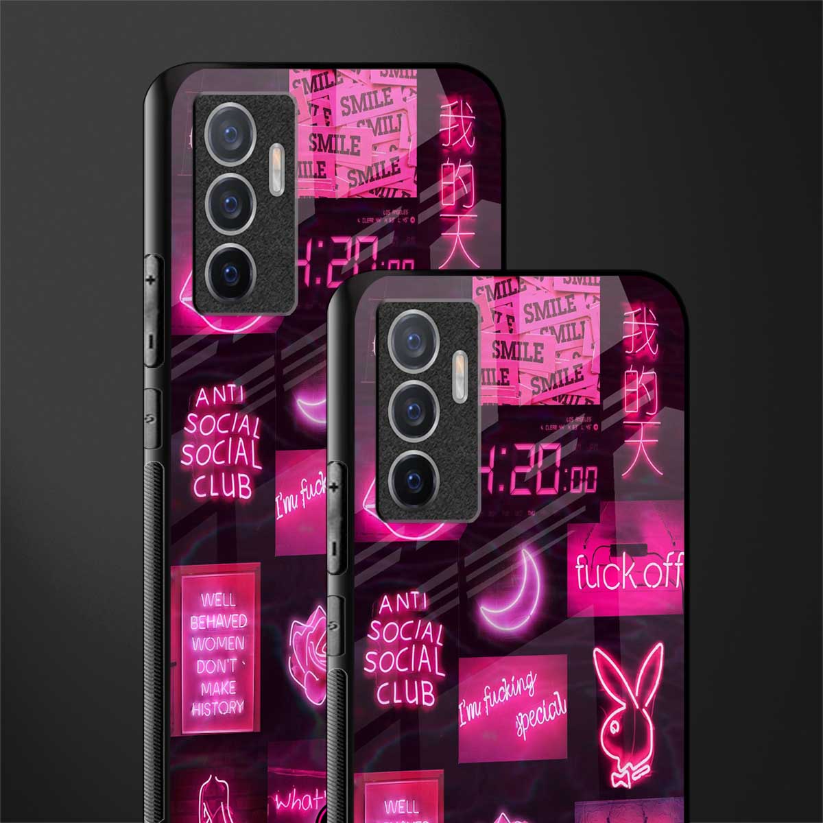black pink aesthetic collage glass case for vivo v23e image-2