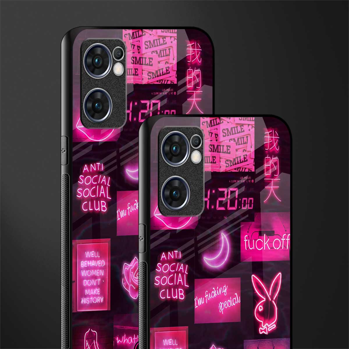 black pink aesthetic collage glass case for oppo reno7 5g image-2