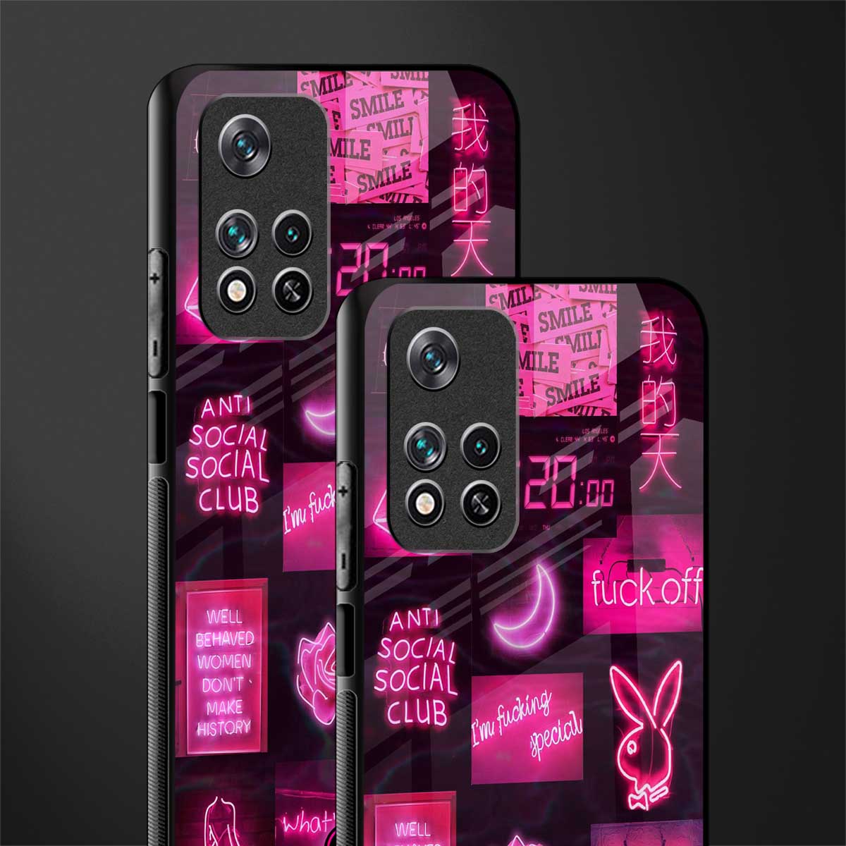 black pink aesthetic collage glass case for poco m4 pro 5g image-2