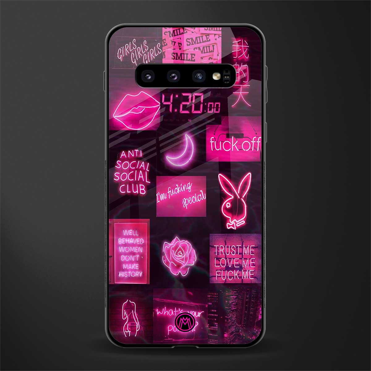black pink aesthetic collage glass case for samsung galaxy s10 plus image