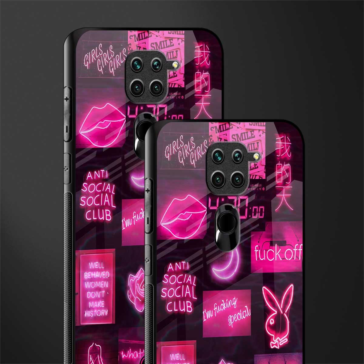 black pink aesthetic collage glass case for redmi note 9 image-2