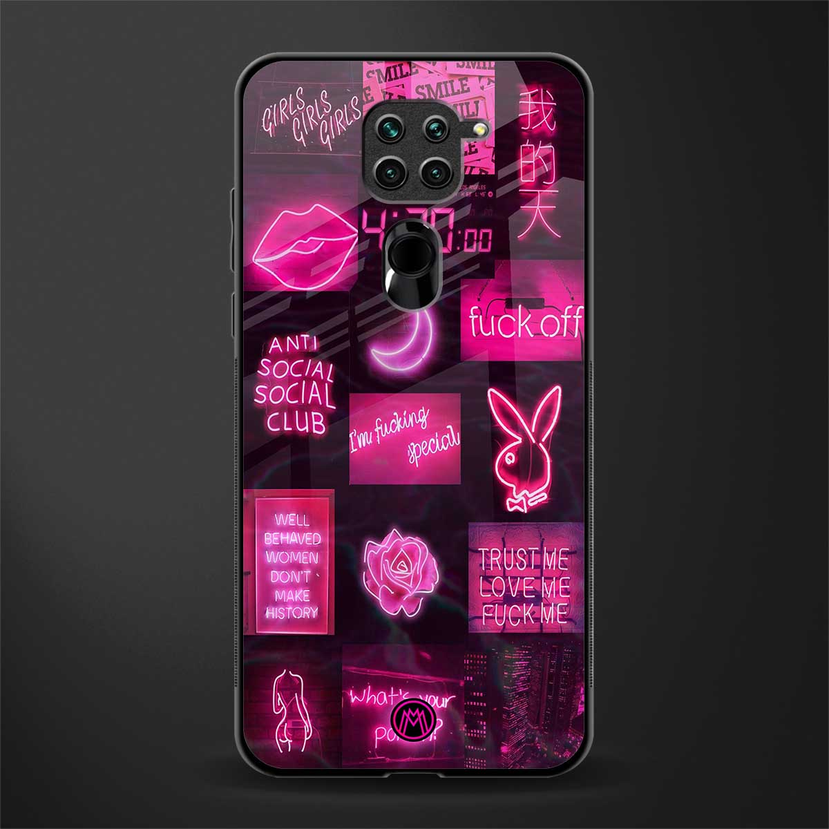 black pink aesthetic collage glass case for redmi note 9 image