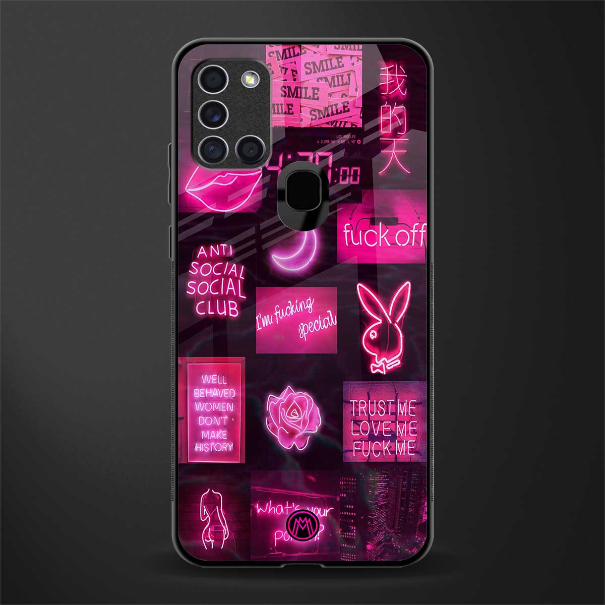 black pink aesthetic collage glass case for samsung galaxy a21s image
