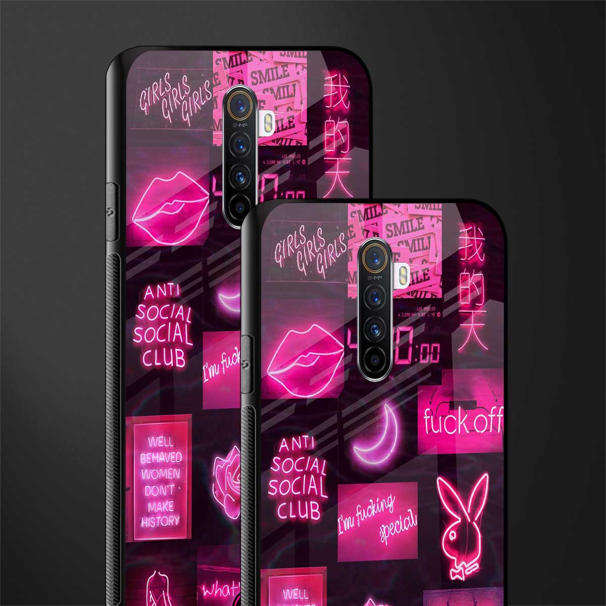 black pink aesthetic collage glass case for realme x2 pro image-2