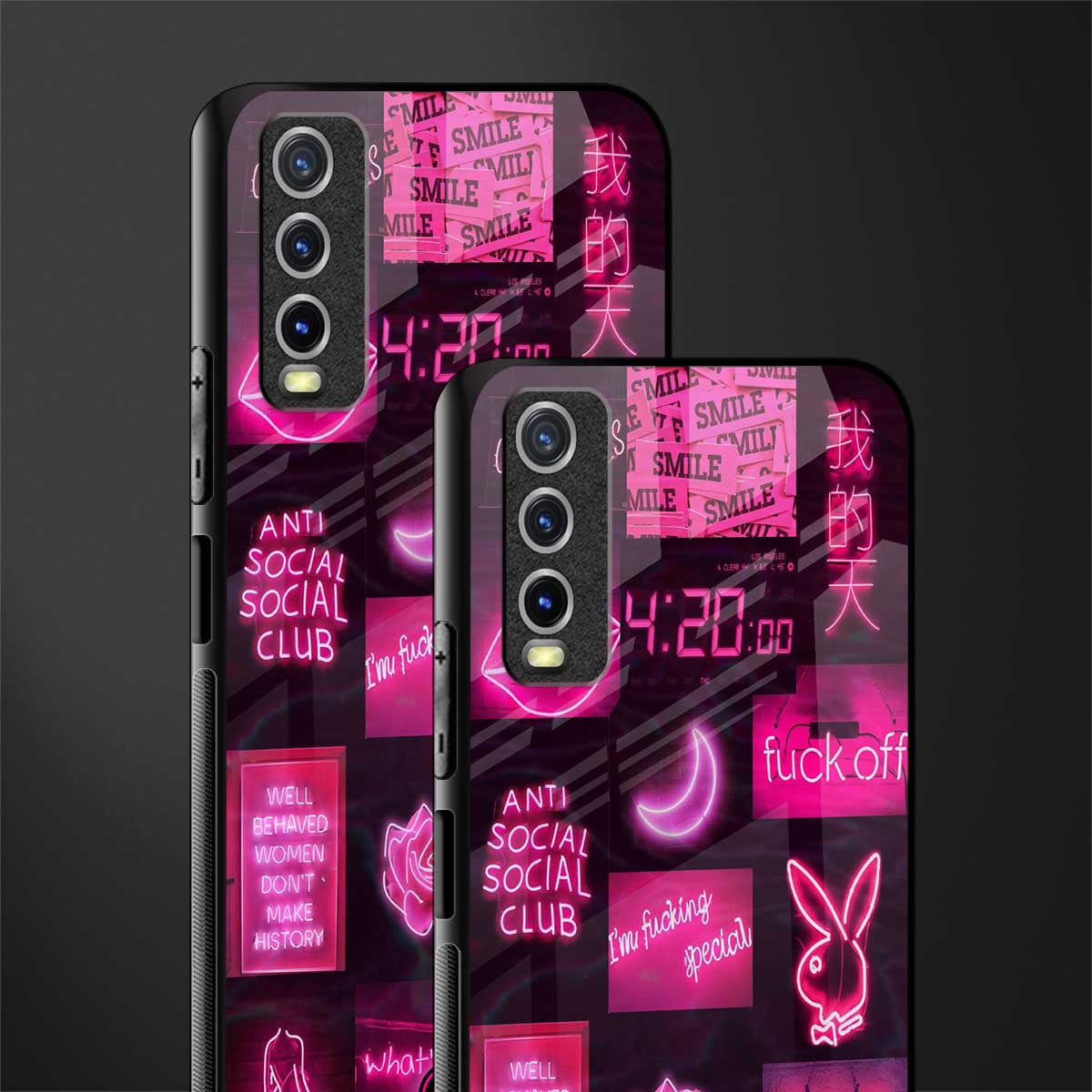 black pink aesthetic collage glass case for vivo y12g image-2