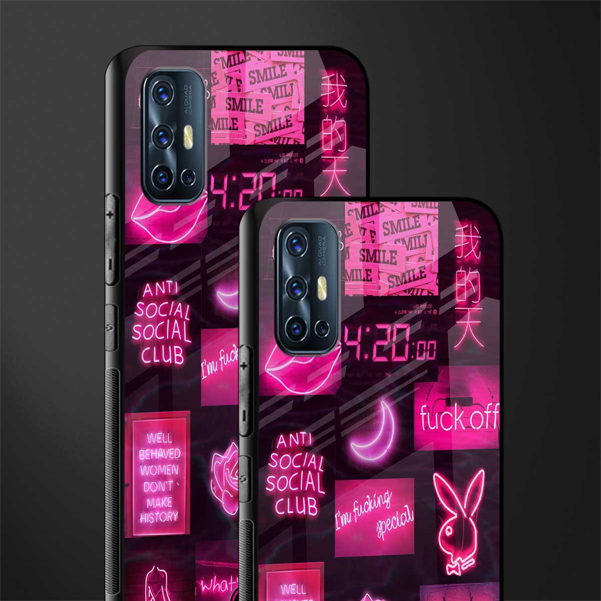 black pink aesthetic collage glass case for vivo v17 image-2