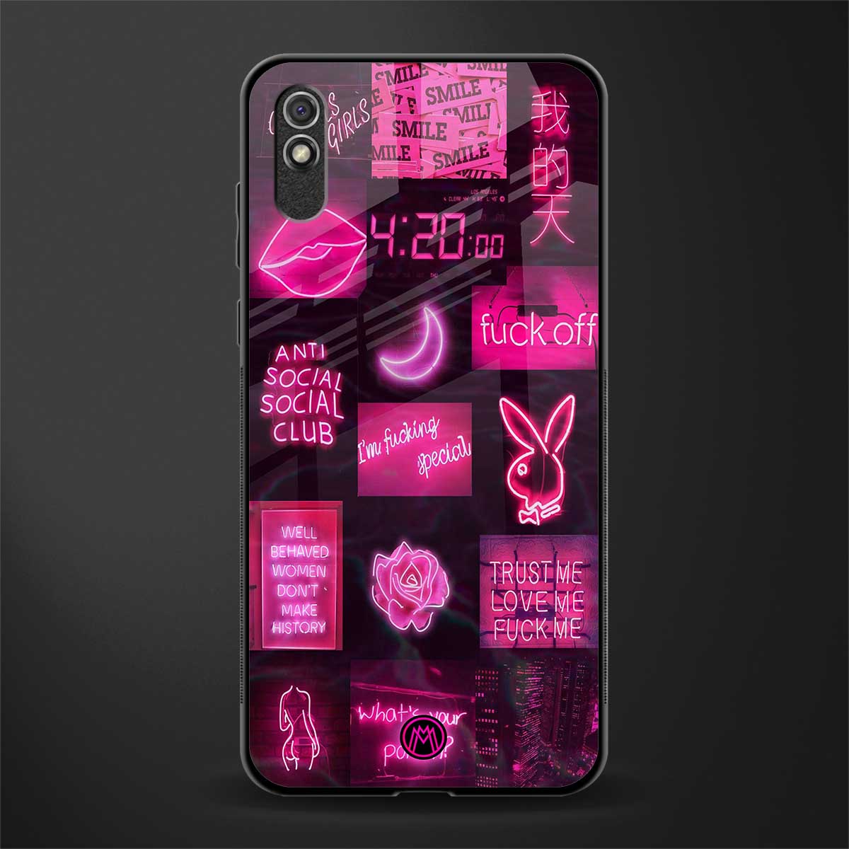 black pink aesthetic collage glass case for redmi 9a image