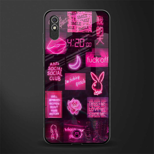 black pink aesthetic collage glass case for redmi 9a image