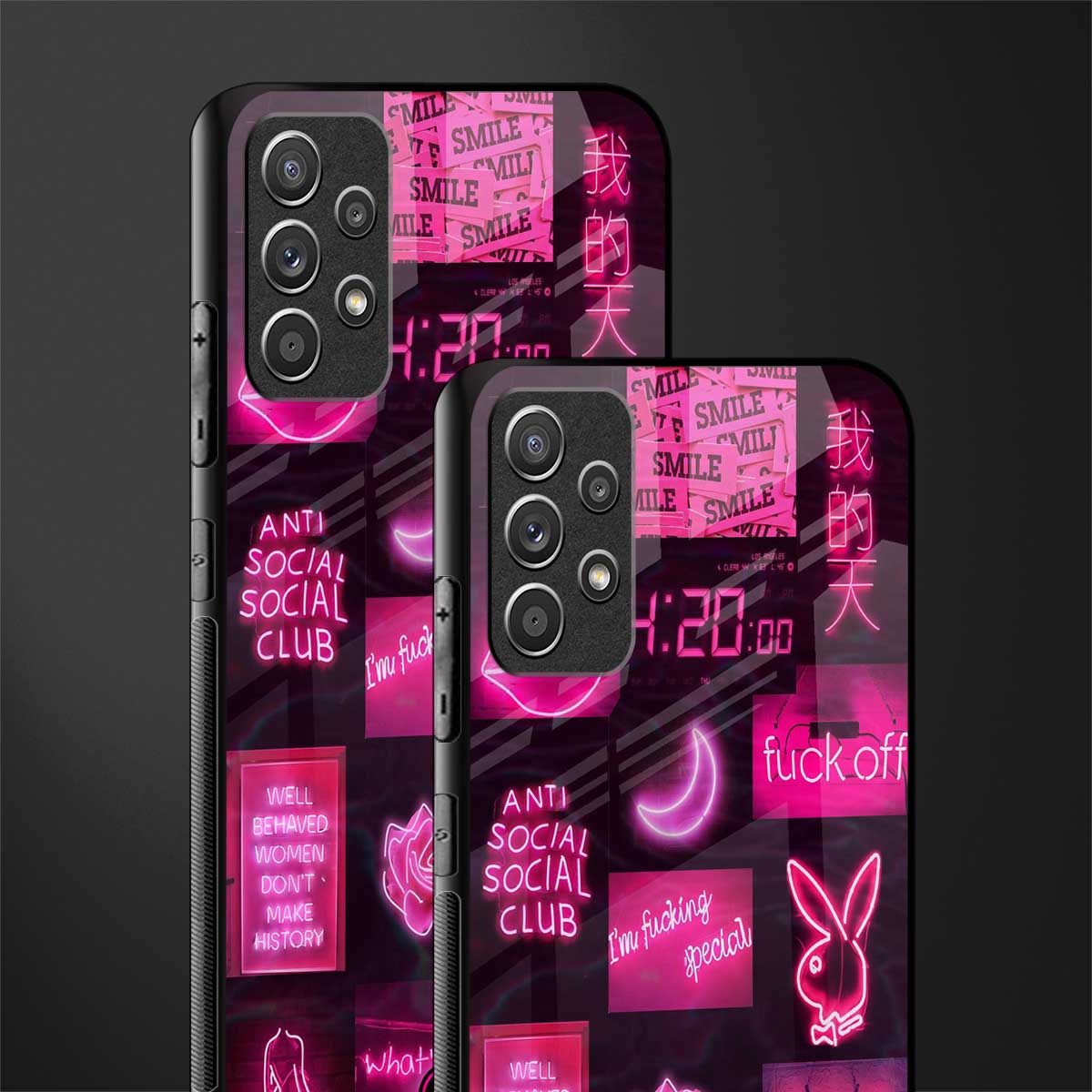 black pink aesthetic collage glass case for samsung galaxy a72 image-2