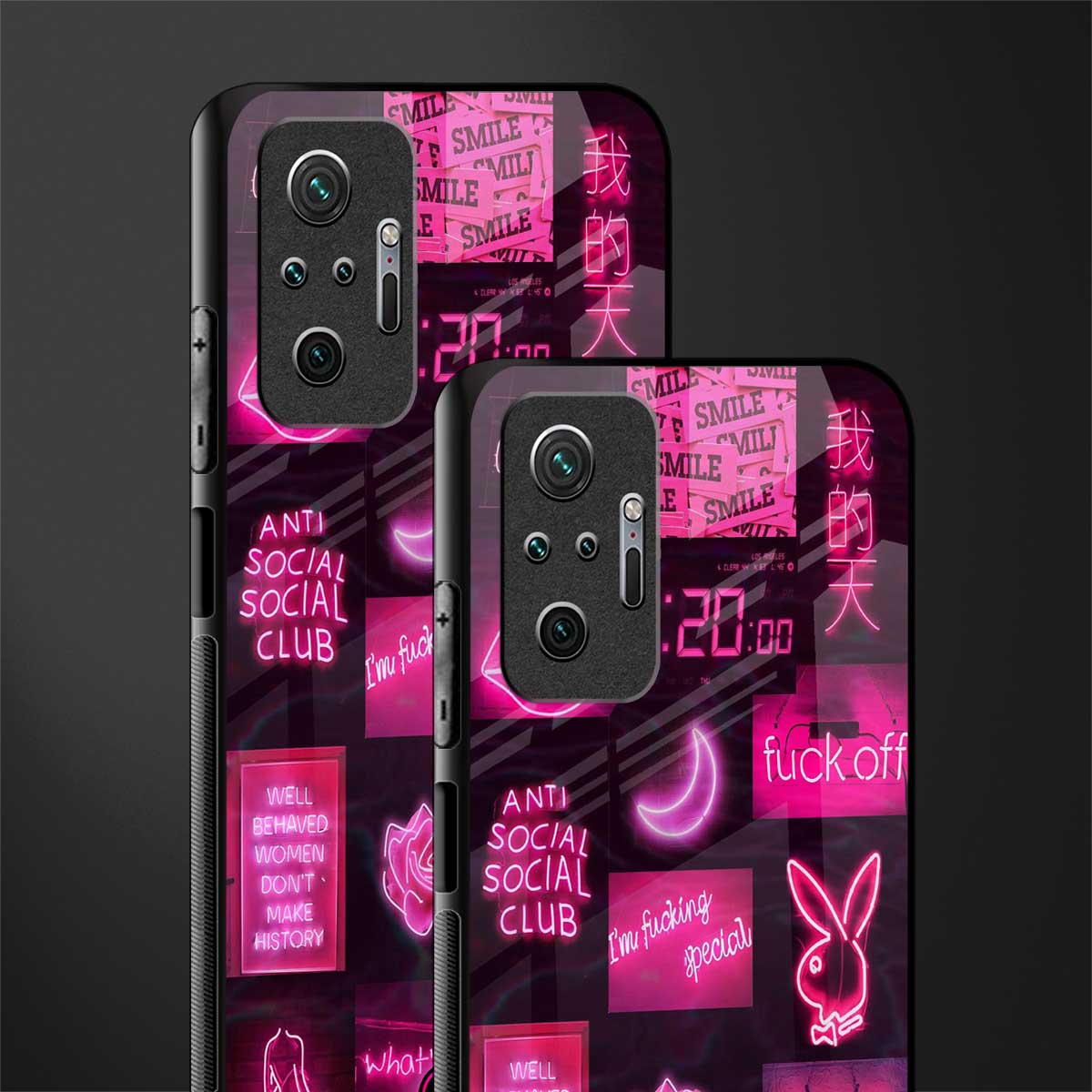 black pink aesthetic collage glass case for redmi note 10 pro image-2