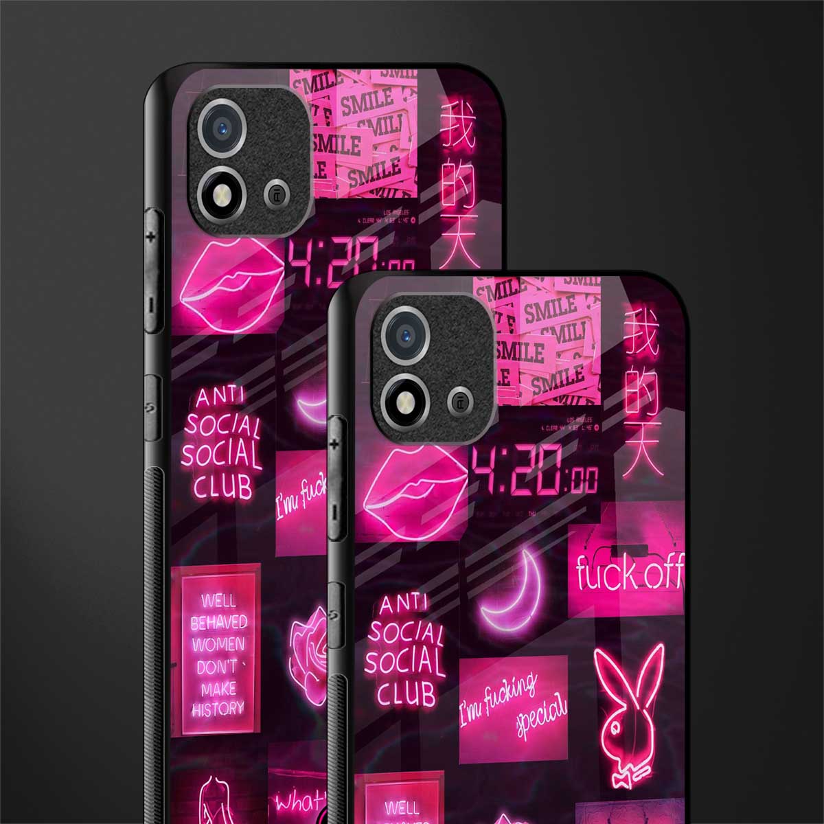 black pink aesthetic collage glass case for realme c20 image-2