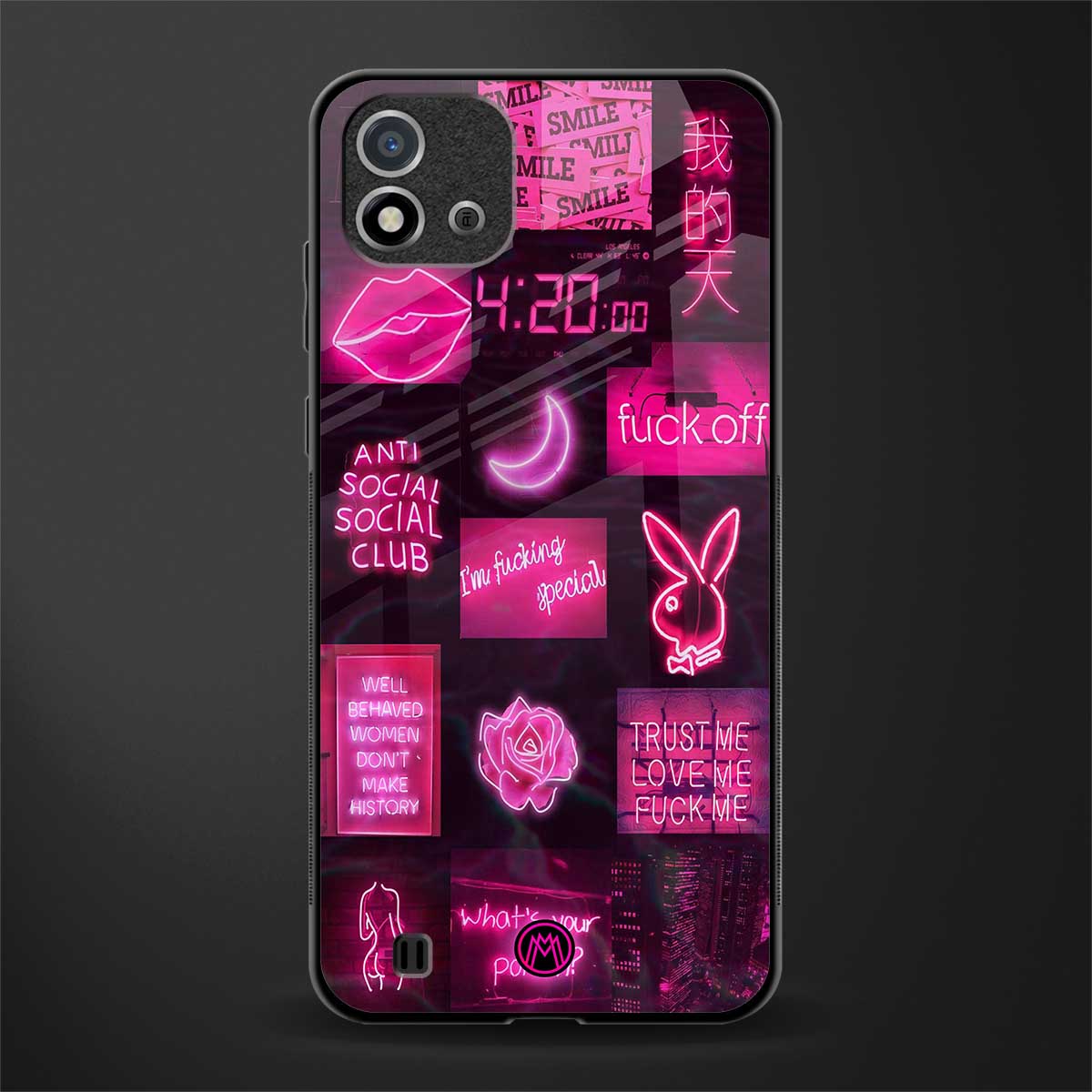 black pink aesthetic collage glass case for realme c20 image