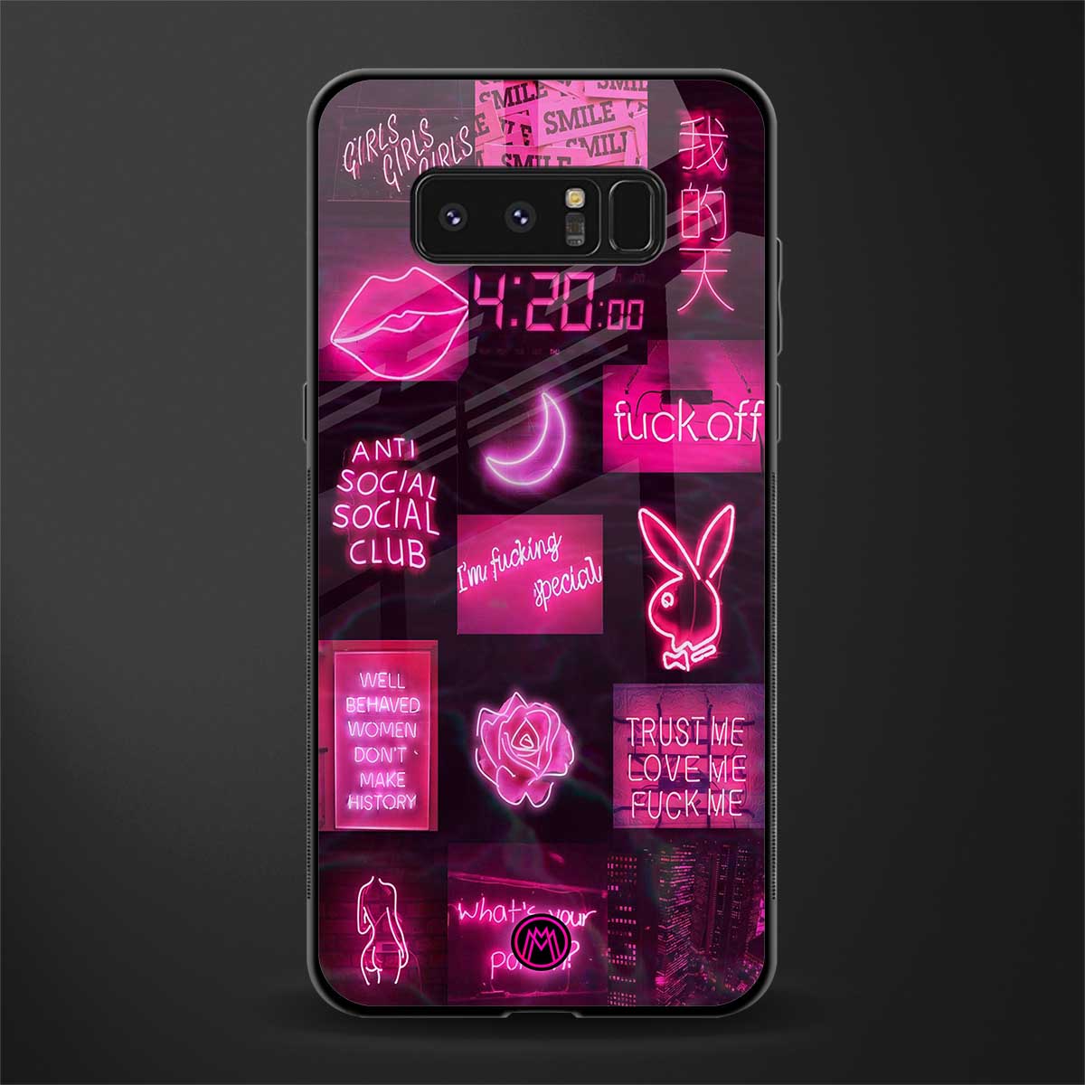 black pink aesthetic collage glass case for samsung galaxy note 8 image