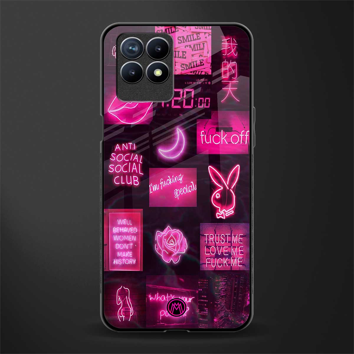 black pink aesthetic collage glass case for realme narzo 50 image