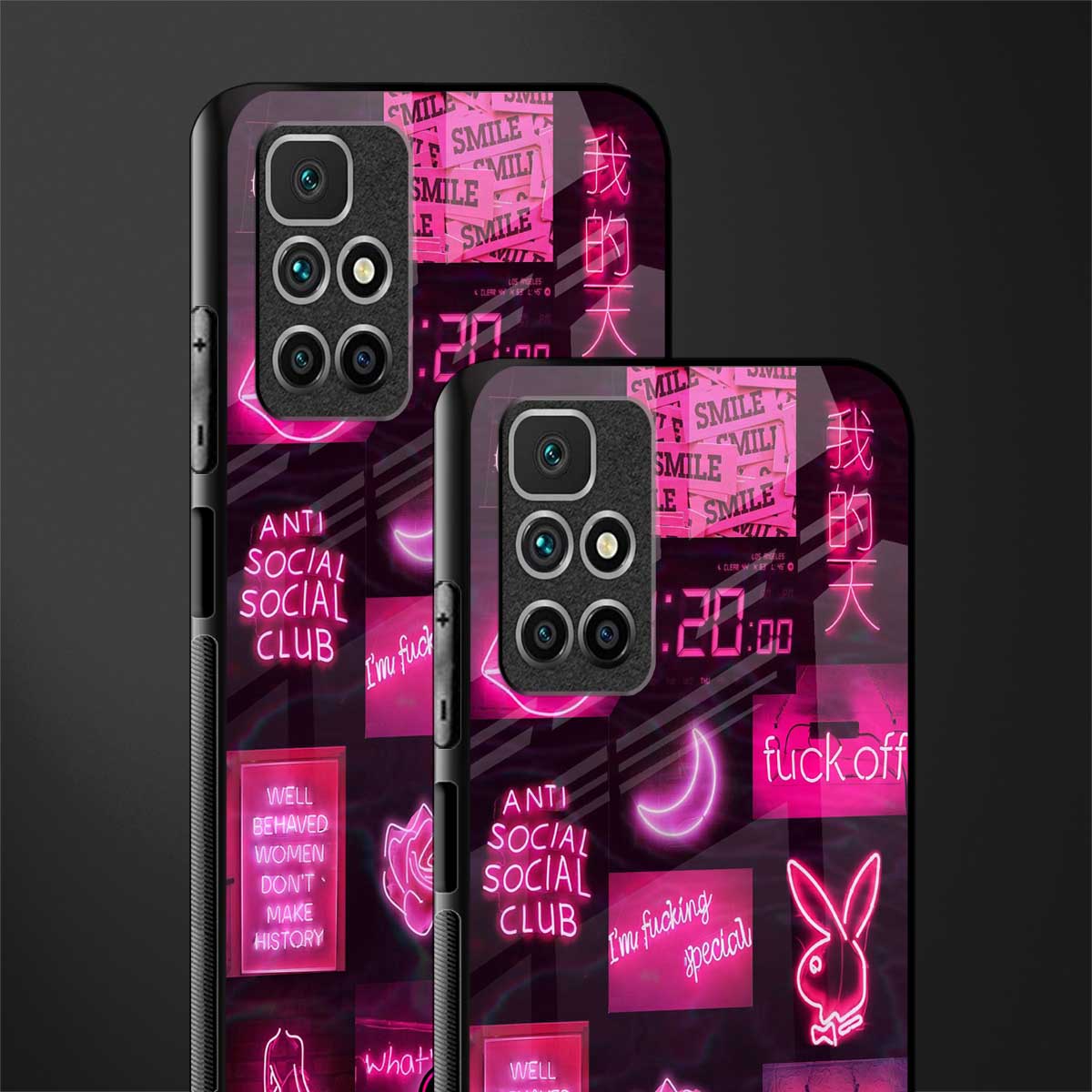 black pink aesthetic collage glass case for redmi 10 prime image-2