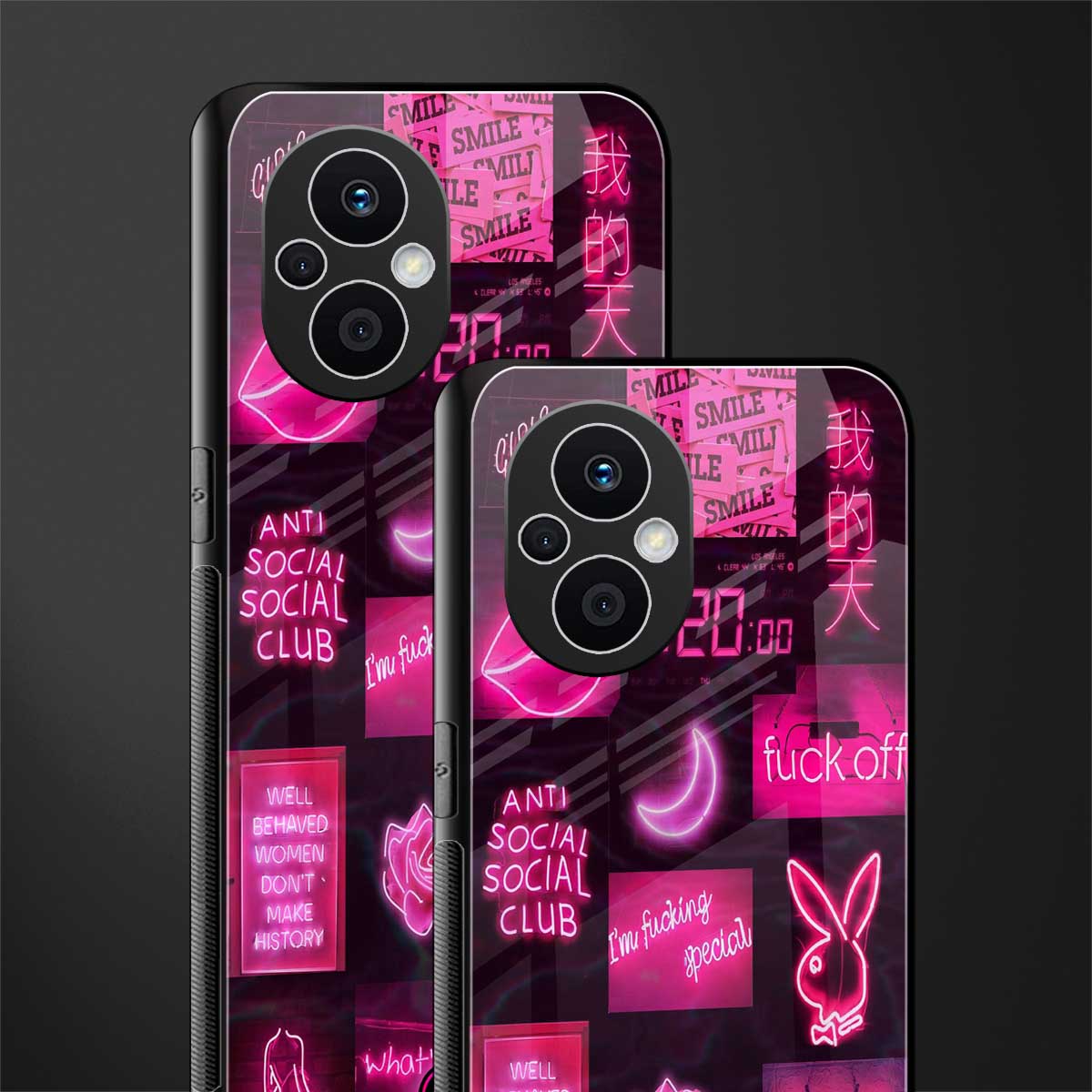 black pink aesthetic collage back phone cover | glass case for oppo f21 pro 5g