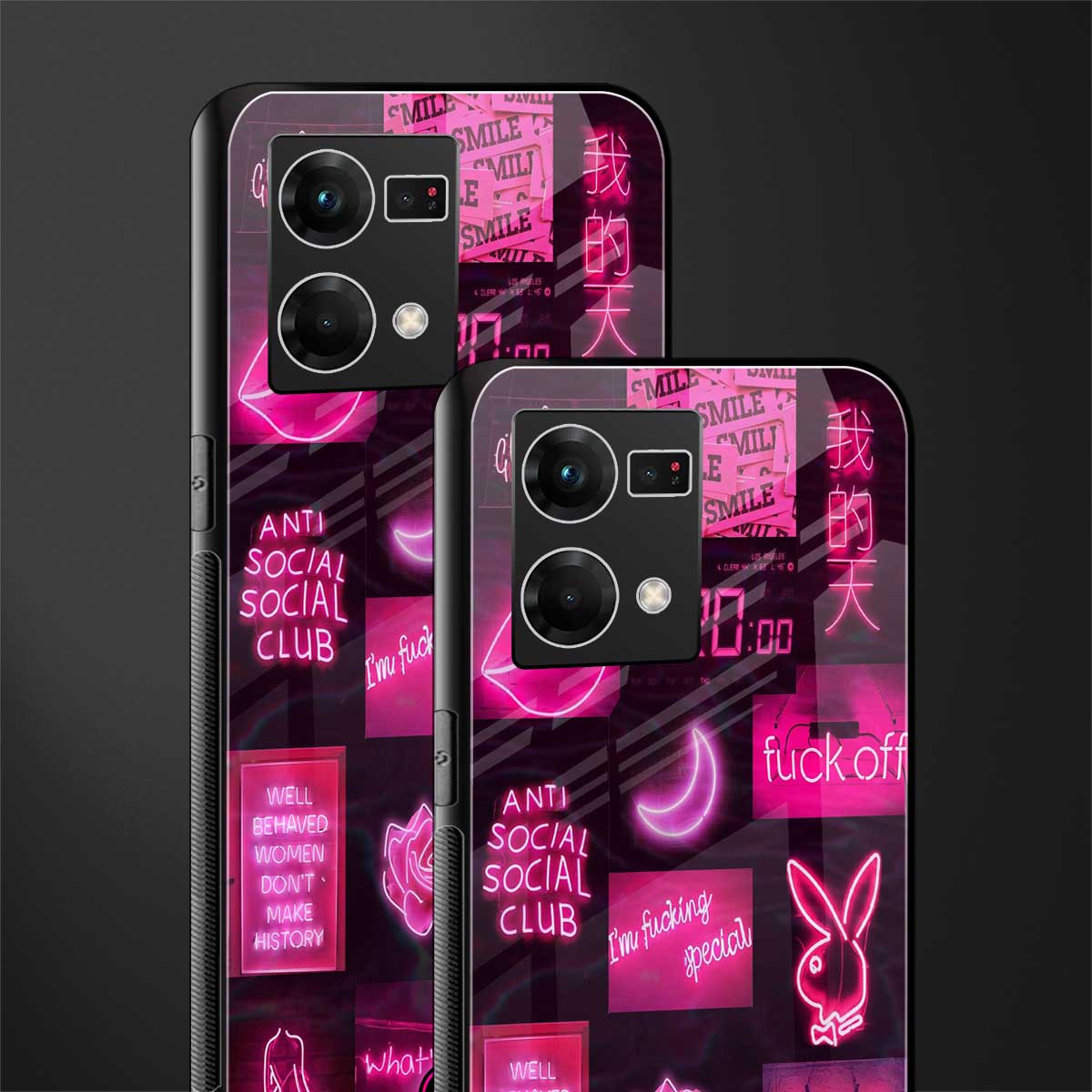 black pink aesthetic collage back phone cover | glass case for oppo f21 pro 4g