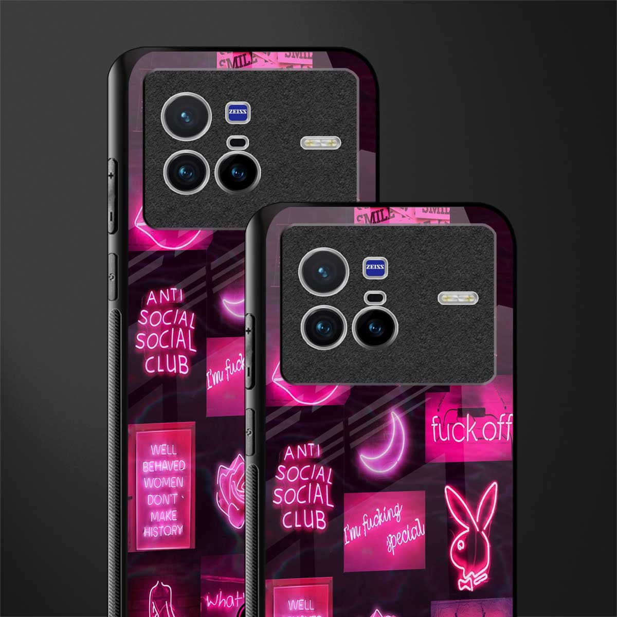 black pink aesthetic collage glass case for vivo x80 image-2